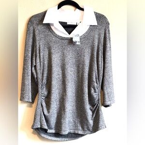 NWT Women's 3/4 Sleeve Contrast Collared Shirt Work Blouse  Tunics Top XL Petite